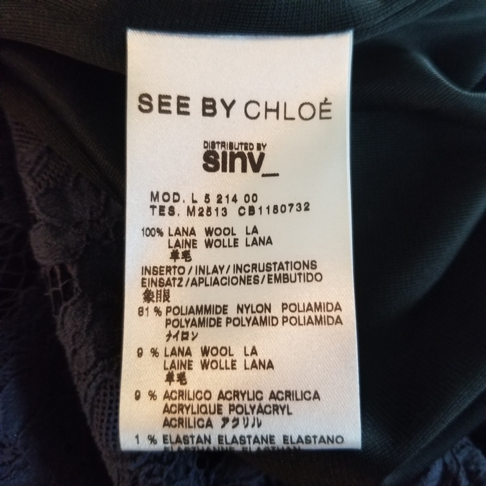 See By Chloe Wool Blend Knit Dress Lace Sleeves Size 8 NWT - Picture 7 of 7